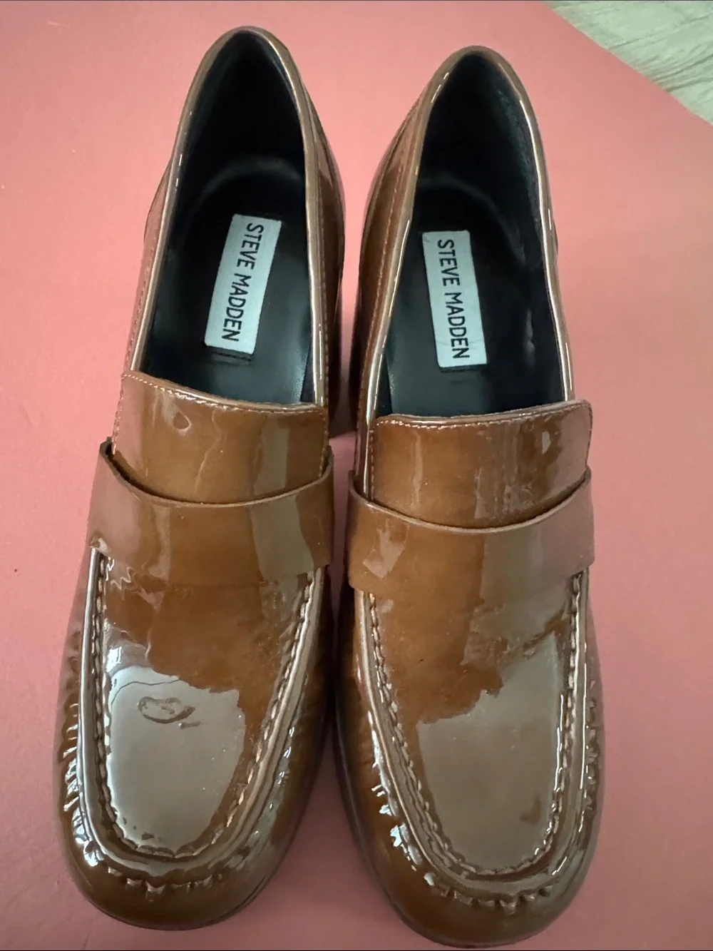 Steve Madden Tan Patent Leather Penny Loafers